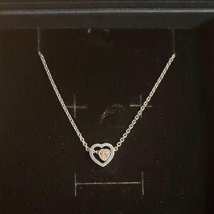 Coach Sterling Silver 925 Pave Open Heart Necklace